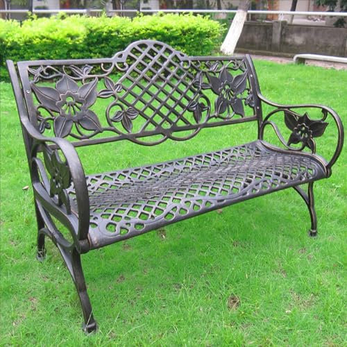 GBPLDMAQ Aluminium-gartenbank mit Rostbeständigem, Pulverbeschichtetem Metallrahmen, Wetterfeste und Sonnenbeständige Parkbank, Außenterrasse mit Rückenlehne(Brown)