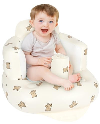 Alaoo Aufblasbarer Baby-Sitz, Kleinkinder Floor Seat mit eingebauter Luftpumpe, Tragbarer Baby Sitzhilfe Mit Rücken-Und Nackenstütze Für Babys ab 3 Monaten Reisen/Füttern/Lernen Sitzen-Bär