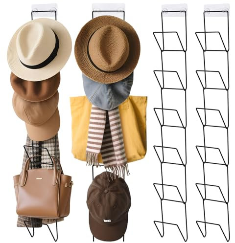 Jcocylse Set di 12 supporti per cappucci con 2 ganci – Supporto da parete per cappelli da baseball, sciarpe e parrucche – Multifunzionale per porta, armadio e parete – Cappellino organizer per riporre