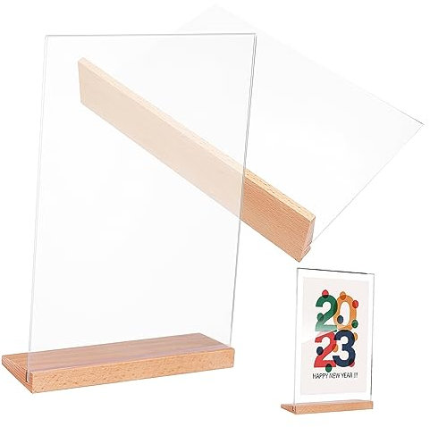 PartyKindom 2 Stücke Acryl Tisch Karte Display Board Halter Zeichen Stand Display Steht Für Schreibtisch Zubehör Tisch Zeichen Menü Steht Holz