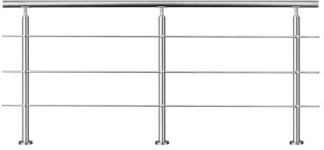 AICA Barandilla de acero inoxidable 304, barandilla de escalera, interior y exterior para escaleras, parapeto, balcón (200 cm,3 travesaños)