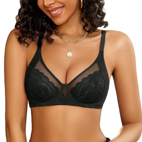 Avidlove Women's Push Up Bra Full Coverage Bras Sexy Lace Bralette | Non-Padded,U-Back,V-Neck,Underwired,Everyday Bra-Underwear,Comfort Classic,Soft Mesh,Stylish