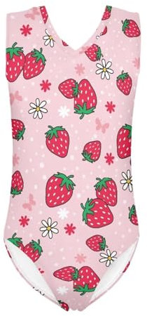 QWEFVB Leotardo de gimnasia para niñas, traje de baile sin mangas, de una pieza, estampado de tigre, Fresa, 5-6 Years