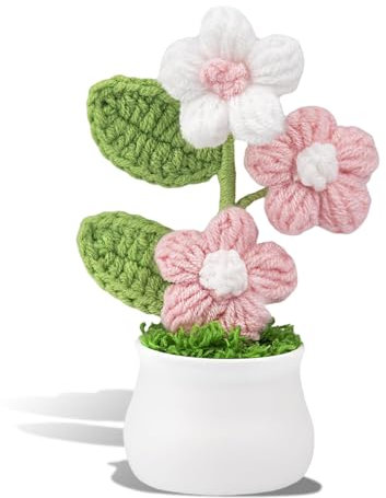 Kotkiddy Fiori all'Uncinetto Vaso per Fiori, Fiori Colorati sfumati, Fiori Artificiali per Decorazione Floreale, Regalo per San Valentino. (Bianco e Rosa)