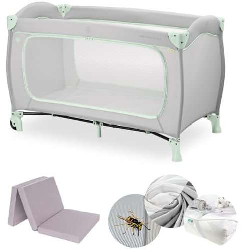 hauck Kinderreisebett Sleep N Play Go Plus XXL-Set – inkl. Matratze, Spannbettlaken, Insektenschutz & wasserdichter Betteinlage – faltbares Babyreisebett – Dusty Mint