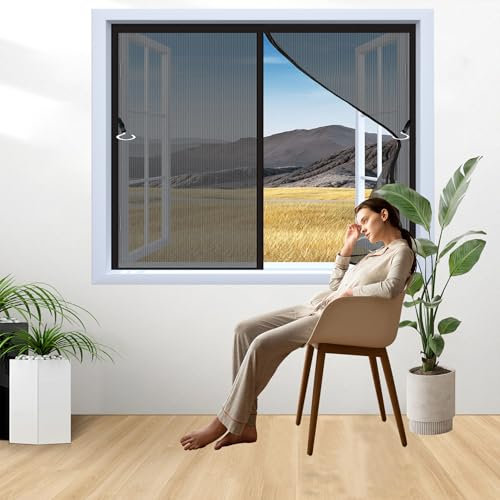 Zanzariere Magnetiche per Finestre 52 x 52 cm Zanzariera Magnetica per Porta Anti Insetti Traspirante Chiusura Automatica Senza Foratura Non Accorciabile, Nero