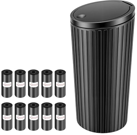 Flying Pottery Poubelle Voiture Interieur, Poubelles de Voitures avec Couvercle, Mini Poubelle avec 10 Rouleaux de Sacs Poubelles, pour Car, Bureau, Maisons, Cuisines (Noir)