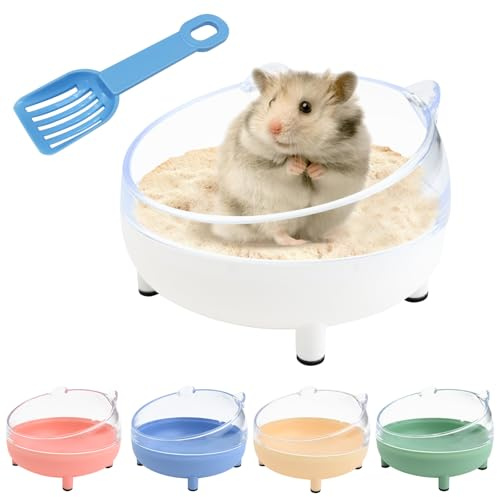 Bac à sable transparent de 16,5 cm avec pelle à sable pour hamsters nains, gerbilles et petits animaux de compagnie, bain sans poussière avec bords arrondis (blanc)