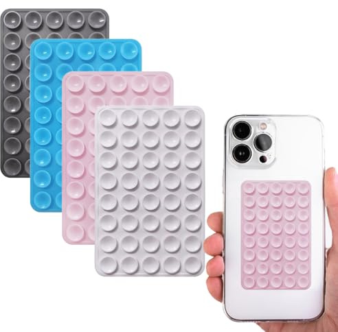 4 Stück Silikon Handy Saugnapf Halterung Doppelseitig,Freihändig Sticky | Silikon Saugnapf Handyhülle für Selfies & Videos, Saugnäpfe Handyhalter für Alle Handy Modelle,Grau & Weiß & Rosa