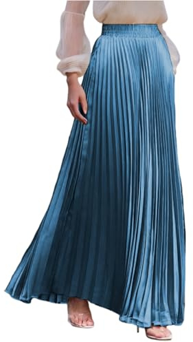 Plisseerock Damen Lang A Linie Satin Rock Damen Elegant Hochzeit Maxi Faltenrock Mit Gummizug Langer Röcke Sommer Maxirock Festlich Damenrock Plissee Sommerrock Leicht Und Luftig Skirt Long
