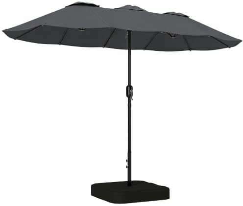 Outsunny Ombrellone Doppio da Giardino 3x1.5m con Base a Croce | Sacchi di Sabbia, Ombrellone da Esterno Rettangolare con Manovella, 12 Stecche, UV 50+, per Patio Terrazzo Balcone