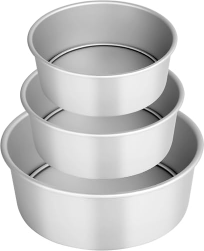OulQinyhome Teglia da Forno Rotonda, Tortiere Rotonde in Alluminio Set, Set di 3 Tortiera rotonda per torta con Rivestimento Antiaderente per Compleanno/Raduno di amici