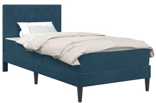vidaXL Bettgestell mit Matratze mit Kopfteil Blau 80 x 200 cm Samt, Stylische Schlafzimmermöbel, modernes Bett mit Matratze, weicher Rahmen, rechteckiges Design, einfacher Aufbau