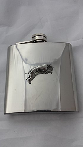 D19 lévrier en étain anglais en Acier Inox 6 oz Flasque en étain avec capuchon attaché et EMBLEME