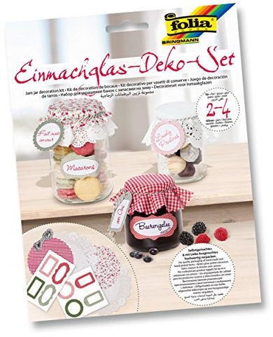 FOLIA Marmeladenglas Deckchen Set Candy Etiketten Einmachglas Deko für 2-4 Gläser