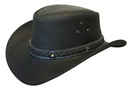Lederhut im Cowboy-Stil, Westernhut im Stil eines Aussie Bush braun/schwarz Gr. 54, Schwarz
