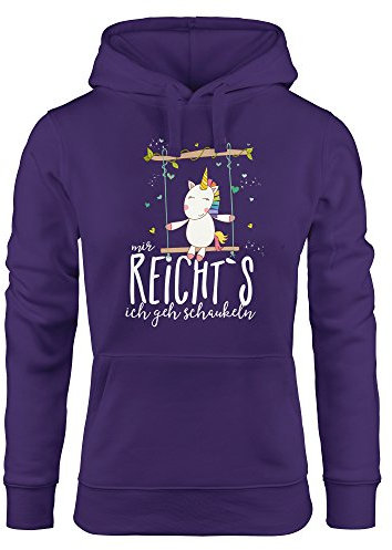 MoonWorks Damen Kapuzen-Pullover Hoodie Einhorn auf Schaukel Mir reicht`s ich GEH schaukeln Spruch lila XL