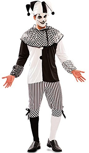 EUROCARNAVALES Herren Kostüm Harlekin Piper Schwarz Weiß Clown Pierrot Fasching Karneval (48)