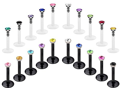 FECTAS 20 Stück 16 Gauge klarer Lippenstecker, flexibel, Piercing, Ohrpiercing, Labret, Piercing, Schmuck, 6/8/10 mm, Kunststoff, Ohne Stein