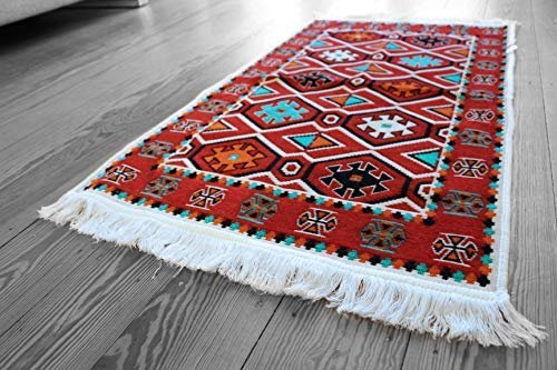 Damaskunst 65cm x 120 cm RotWand Teppich,Carpet, Rug,Waschbar,kelim, Kunstfaser Chenille aus Polyester, Rot,eru,weiß,rosa, Türkis,grün, Orange, 65 x 120 cm
