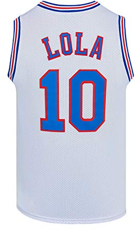 Herren Basketballtrikots #10 Lola Space Movie Jersey Shirts Weiß/Schwarz, Weiß, X-Groß