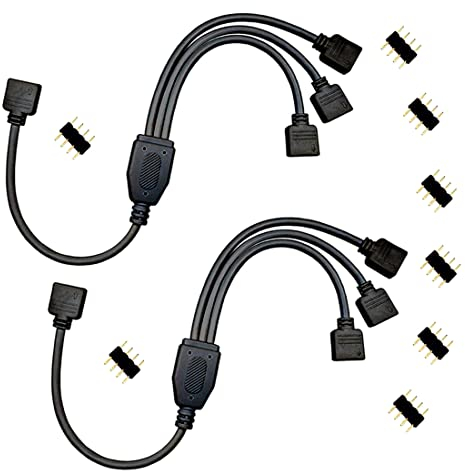 LitaElek 2pcs 4 Pin LED Strip Splitter Cable 1 to 3 Y Splitter RGB LED Tape Splitter LED Ribbon Connector Cable LED Band Splitter LED Controller Connector for RGB 5050 3528 2835 LED Strip, Black