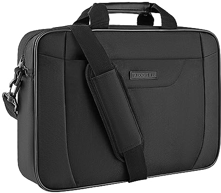 KROSER Laptop Tasche 15.6 Zoll Aktentasche Notebooktasche Tablet Tasche Schulter Umhängetasche Wasserabweisend Satchel Bussiness Laptoptasche für Frauen und Männer-Schwarz MEHRWEG