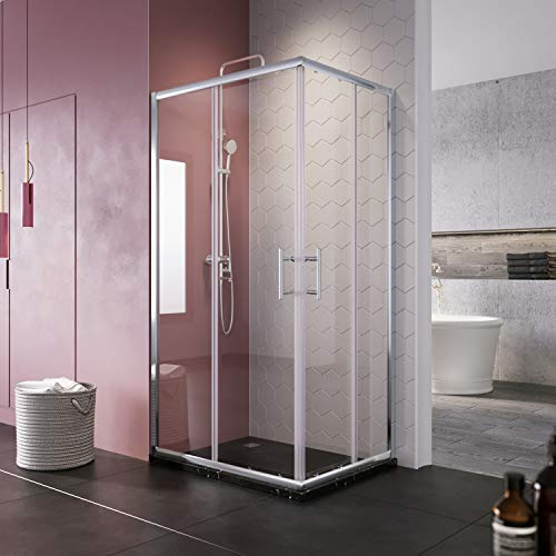 SIRHONA Cabine de Douche 120x90x185cm Entrée d'Angle Coulissante à Double Porte, Verre 5 mm