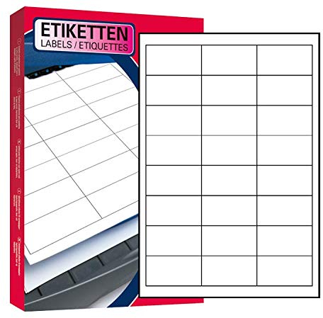 100 Blatt Drucker Universal Etiketten 64,6 x 33,8 mm Namensschild Selbstklebend DIN A4 (2400 St. Etiketten) Adressetiketten Laser Copy Inkjet Hinweisschilder