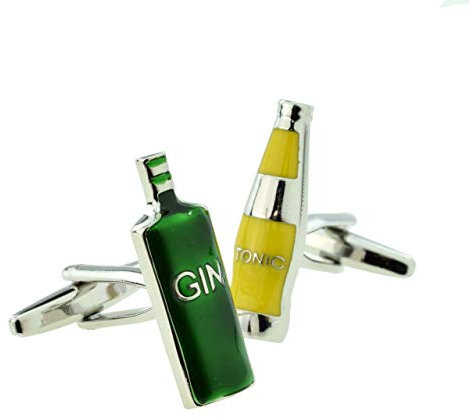 Rhodium Plated Gin & Tonic Bottles Design Cufflinks NC071