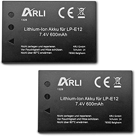 ARLI Ersatz 2X Akku geeignet für Canon LP-E12 LPE12 EOS 100D M10 M100 M200 M50 EOS-M50 SX70 HS Kamera Accu Ersatzakku (2 x Akkus Set)