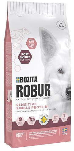 Bozita ROBUR Adult Sensitive Single Protein Lachs 12kg Hundefutter Trockenfutter mit hoher Akzeptanz, Postbiotika und nur Lachs als tierische Proteinquelle