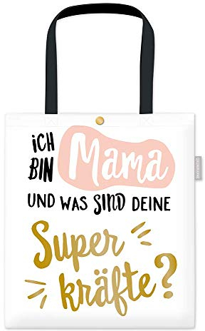 Grafik-Werkstatt Damen Baumwoll-Beutel mit lustigem Spruch Tasche mit Verschluss | Superkräfte, Weiß