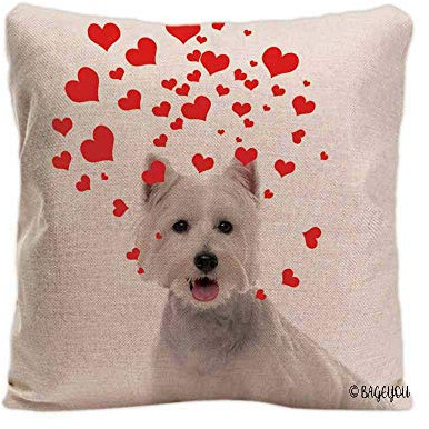 BAGEYOU Dog's Love to You Wurfkissenbezug Westie Blowing Kisses Love Hearts Home Decor Baumwolle Leinen Haustier Kissenbezug 50,8 x 50,8 cm