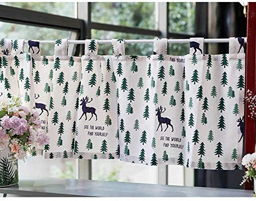 HHXD Kurze Scheibengardinen Mit Hirsch Gedruckt,Bistrogardine,Baumwolle Leinen Vorhang,Modernes Design Kurzstore Gardine / 1 Stück / W140cm×H70cm