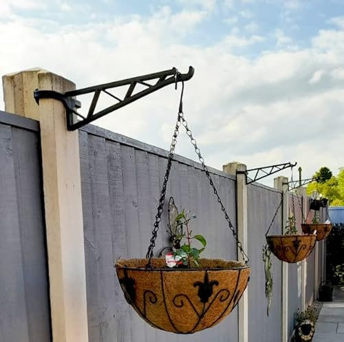 HowseHold 8 x Hanging Basket Brackets for Concrete Posts - Supports Easy Fill baskets, adjustable height