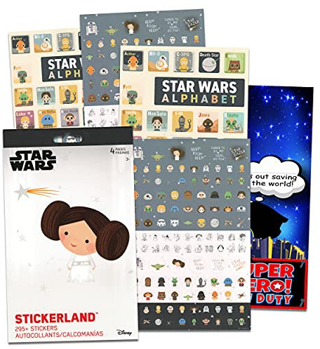 Star Wars Reward Stickers Bundle ~ 295+ Star Wars Stickers for Kids, Adults, Water Bottles, Laptops, and More | Original Star Wars Trilogy Stickers with Door Hanger (Star Wars Party Favors)