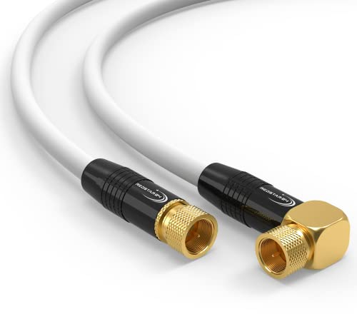 Cavo Antenna Satellitare 3m TV SAT HD Con 2 Connettori F (1 Angolato 90°) - Coassiale Ultra HD 4K 3D UHD Per Satellitari - Connettore Di Metallo - Bianco - 3 Metri