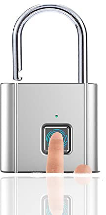 Zinklegierung, intelligentes Fingerabdruck-Schloss, Metall, USB-Aufladung, Fingerabdruck-Vorhängeschloss, intelligentes Daumenabdruck-Vorhängeschloss, elektronisch, schlüssellos, Gym Locker (Silber)
