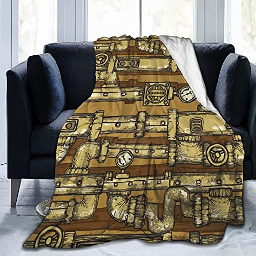 Steampunk Pipes Feld Flanell Fleece Überwurfdecken,Weiche Warme Decken Tagesdecke/Bettdecke/Bettlaken 150x125cm