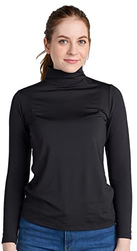 LAPASA Damen Stehkragen Thermounterhemd, Innenfleece Thermounterwäsche langärmliges Thermo-Shirt Funktionsunterwäsche Oberteil (L87 Warm), Schwarz (warm), S
