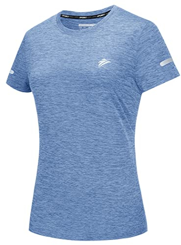 TACVASEN Sport Oberteile Damen Kurzarm Atmungsaktiv Fitnessshirt Sportshirt Schnell-Trocknend Laufshirt Outdoor Golf Shirt Meliert (L, Hellblau)