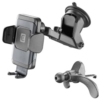 cellularline Hug Air 15 Supporto Smartphone da Auto Carica Wireless Qi,Apertura e Chiusura Automatica,Doppio Attacco Ventosa per Cruscotto e Gancio per Alette Aerazione,Output 10W, Nero, Universale