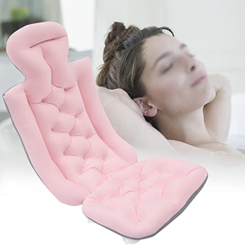 Coussin de bain de luxe pour le dos, le cou et la tête, avec 10 ventouses (113 x 40 cm) (rose)