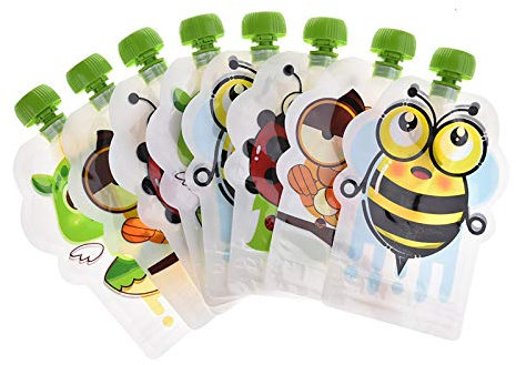 Lot de 8 Gourde Compote Enfant Rechargeables et Reutilisable, bâtonnets de purée de Fruits Maison dans Un Sac de Rangement, Bébé Sac De pour Smoothie, Purée De Fruits, Bouillie pour Bébé, Yogourt