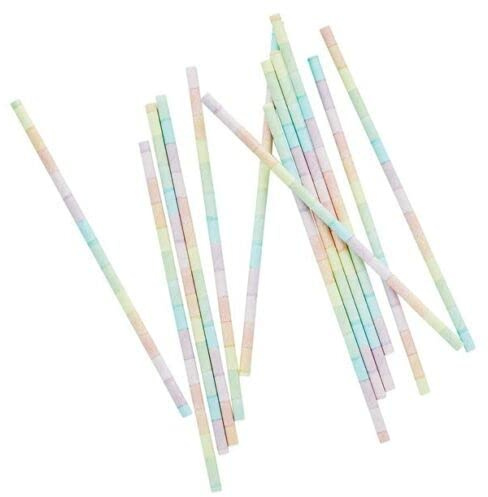 Hootyballoo Paper Party Straws Pastel Rainbow Birthday Disposable Eco-Friendly 20 Pack