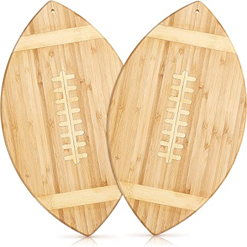 2 Pieces Bamboo Football Shaped Serving and Cutting Board 15 Inch Touchdown Football Cutting Board Engraved Cutting Board Party Supply Serving Tray for Cheese Fruit Christmas Kitchen Gift