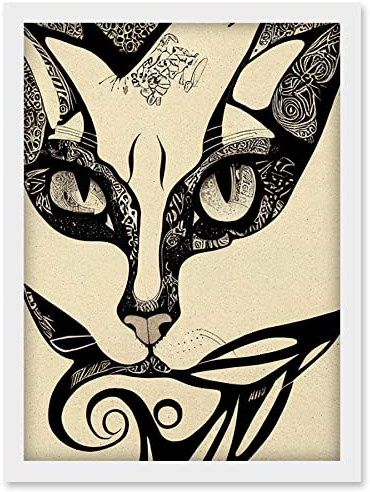 Doppelganger33 LTD Abstract Boho Portrait Cat Sketch Cat Tribal Intricate Artwork Framed Wall Art Print A4