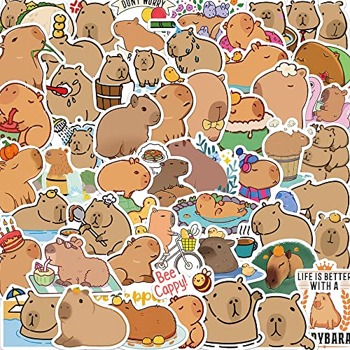 50 Stück Capybara Aufkleber Wasserflaschen Laptop Telefon Gitarre Skateboard Computer Koffer Fahrrad Wasserschwein Vinyl Stickers Wasserdicht Ästhetisch Aufkleber für Jugendliche Kinder Erwachsene