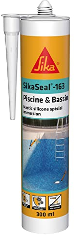 SIKA - Mastic Silicone spécial Immersion - SikaSeal-163 Piscine & Bassin Blanc - Joints de piscines et Zones immergées - Résistant au Chlore - 300 ML